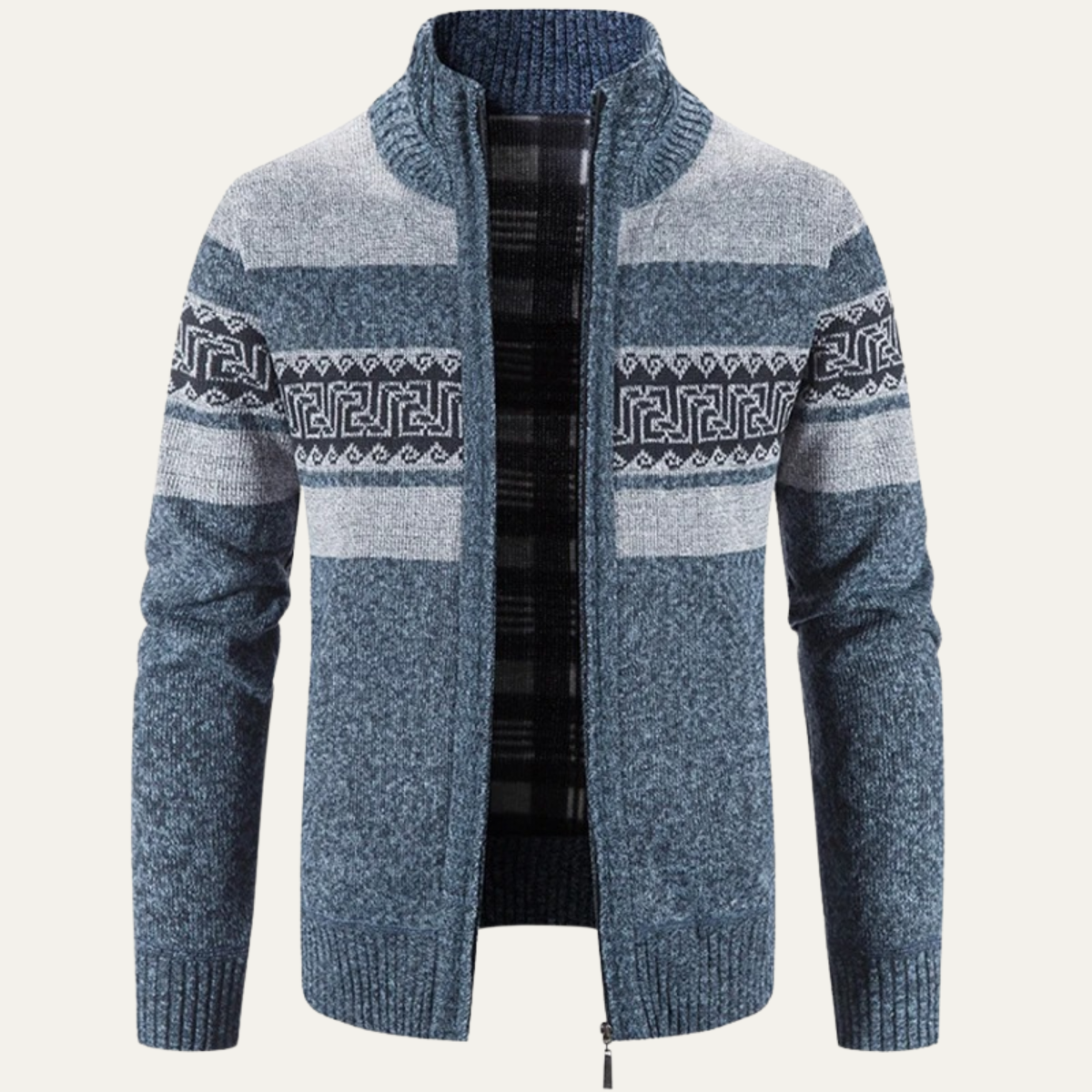 Men's Patterned Knit Zip Jacket Warm Winter - Fashinoza