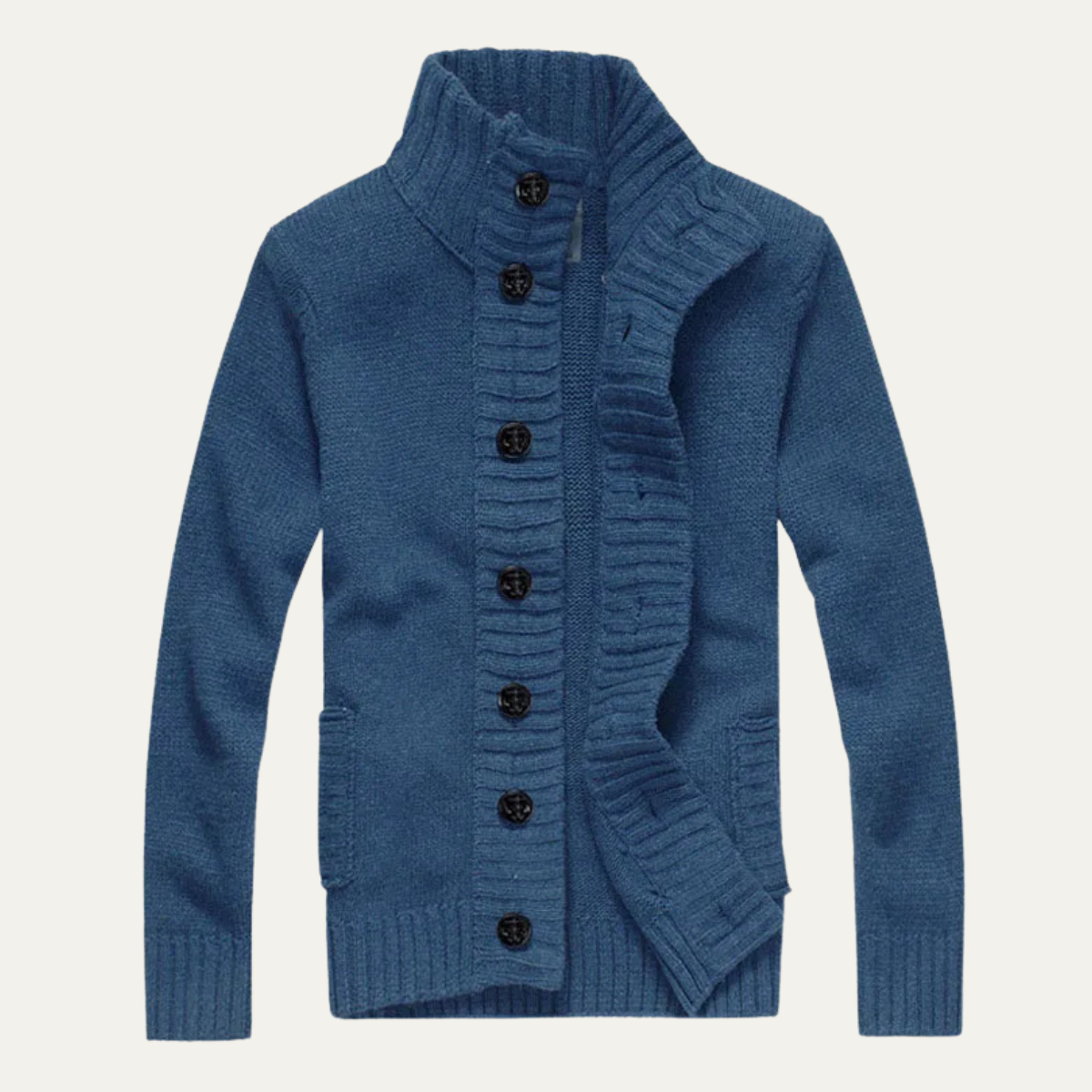 Men's Knit Cardigan Button Front Collar Winter Beige - Fashinoza