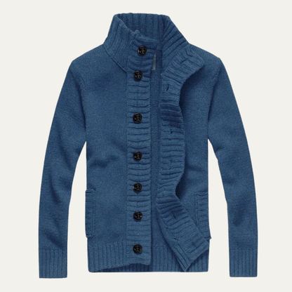 Men's Knit Cardigan Button Front Collar Winter Beige - Fashinoza