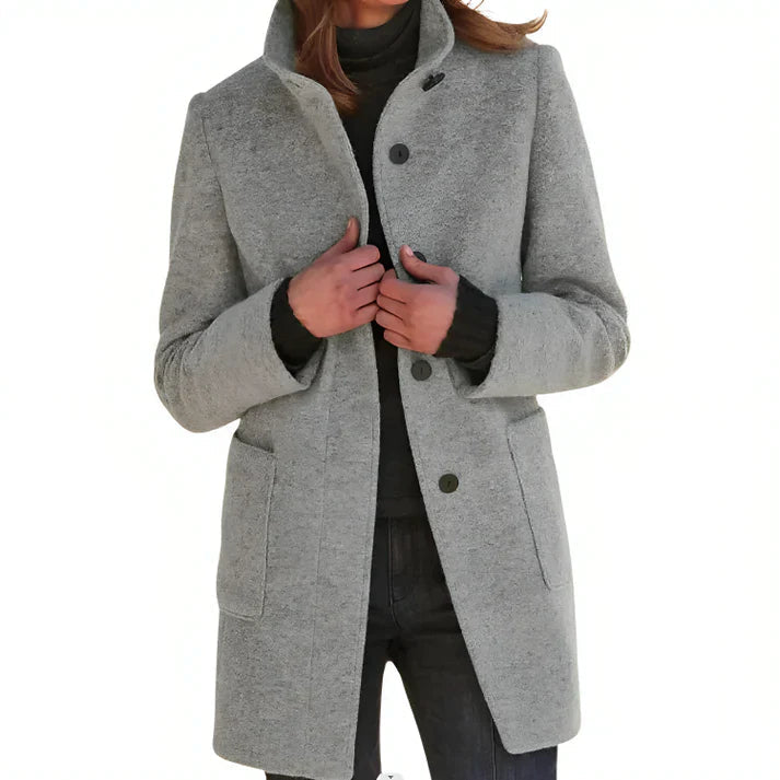 Women's Wool Coat Tailored Single Breasted Black - Fashinoza