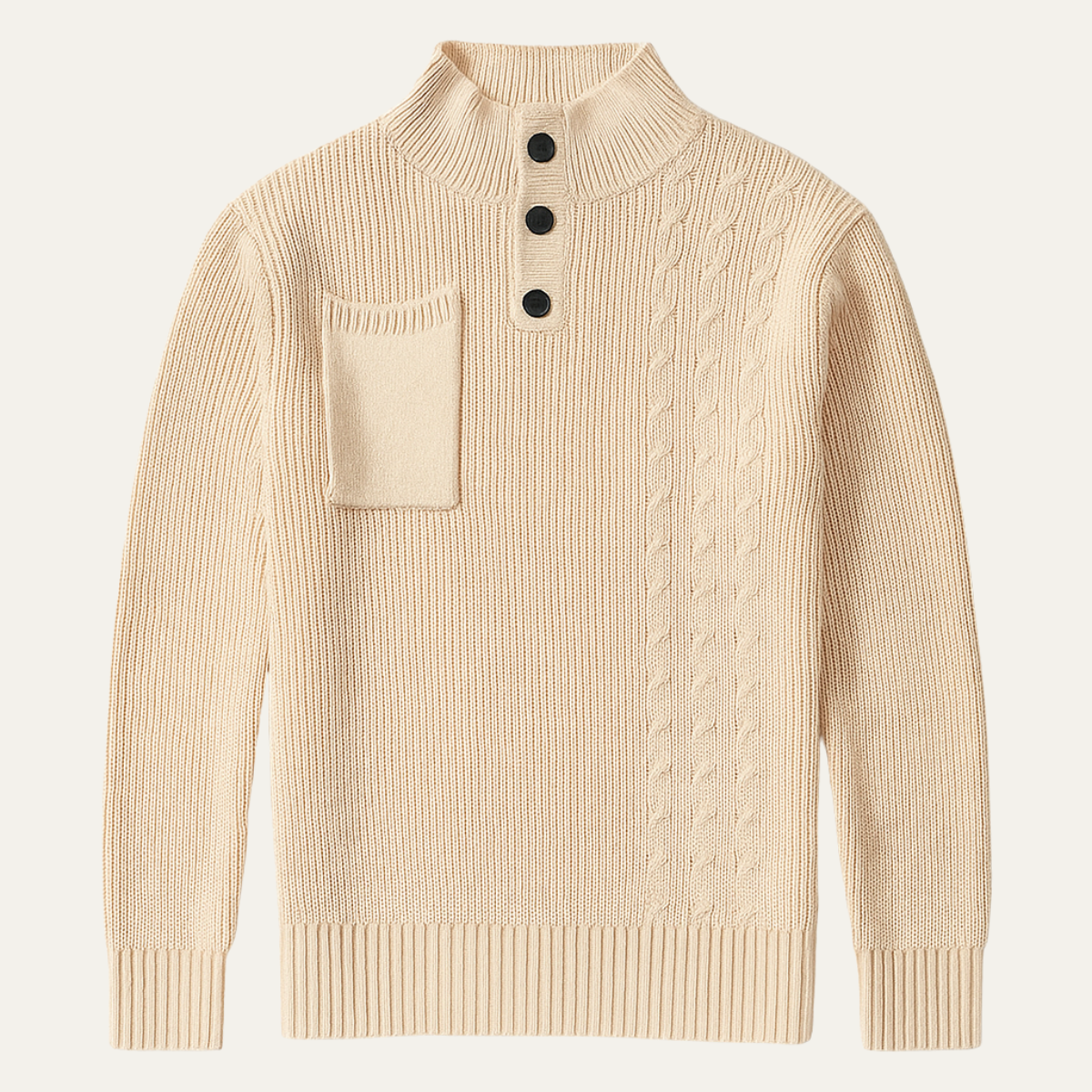 Men's Knit Sweater Stand Collar Button Detail - Fashinoza
