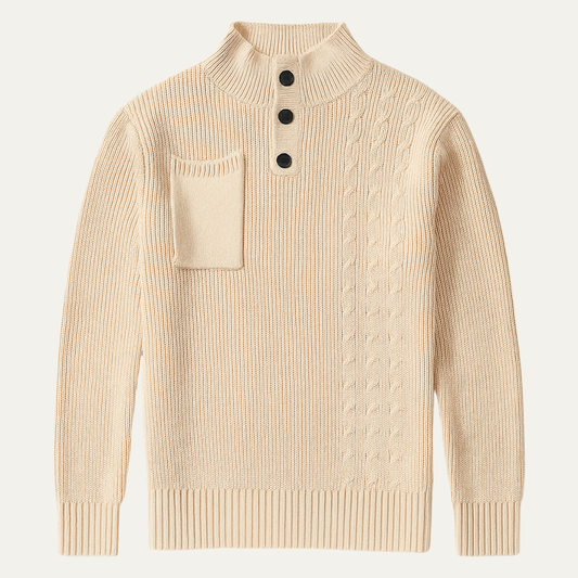 Men's Knit Sweater Stand Collar Button Detail - Fashinoza