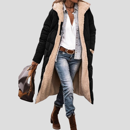Women's Reversible Hooded Winter Coat Teddy Lining - Fashinoza