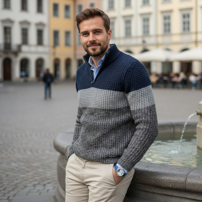Textured Colorblock Half-Zip Sweater