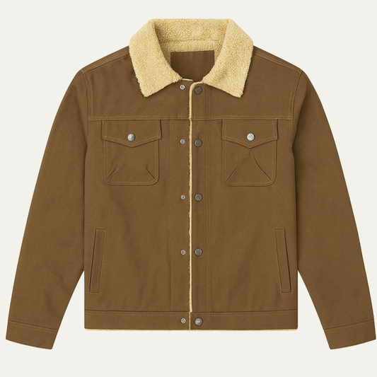 Men's Shearling Lined Jacket Warm Winter Sherpa Collar - Fashinoza