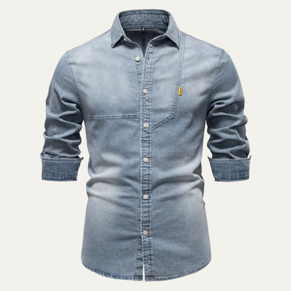 Mens Slim Fit Denim Shirt Cowboy Style Blue - Fashinoza