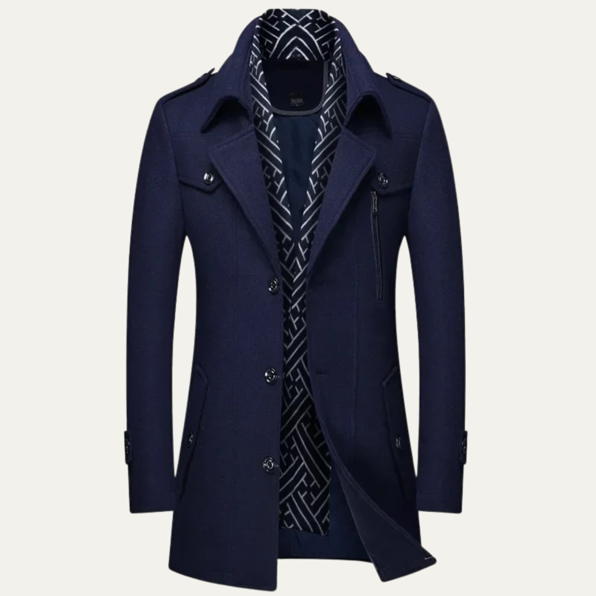 Men's Wool Blend Long Trench Coat Lapel Collar - Fashinoza