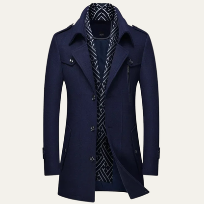 Men's Wool Blend Long Trench Coat Lapel Collar - Fashinoza
