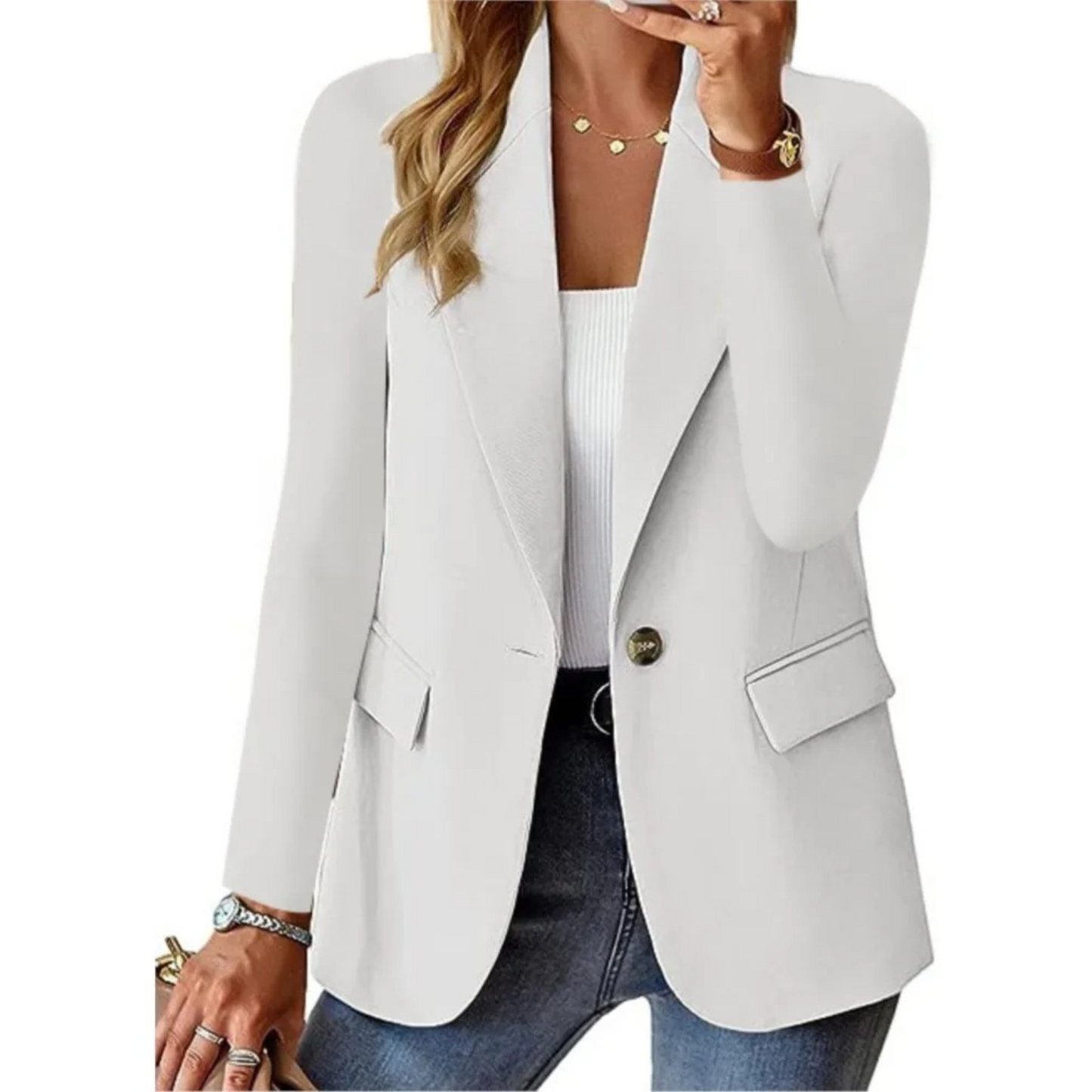 Women's Slim Fit Blazer Long Sleeve Buckle Detail - 
Fashinoza