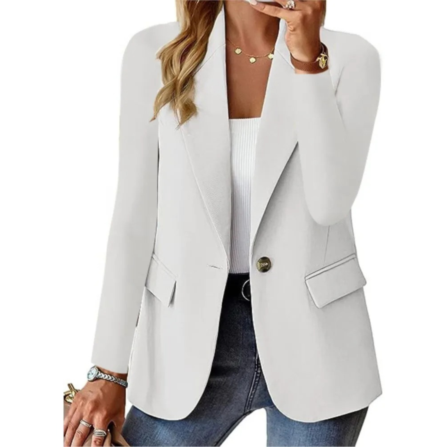 Women's Slim Fit Blazer Long Sleeve Buckle Detail - 
Fashinoza