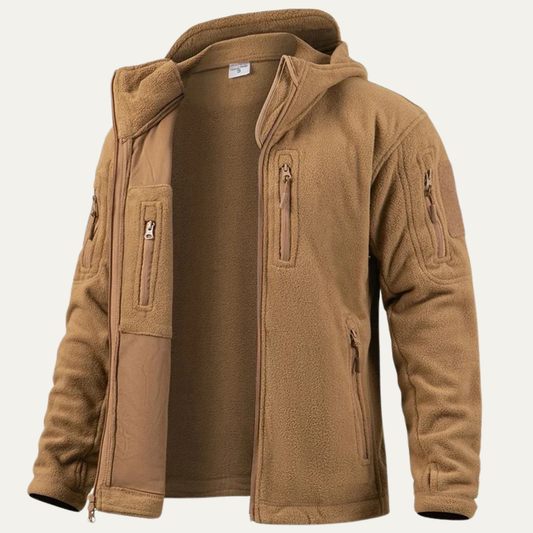 Men's Tactical Fleece Jacket With Hood And Pockets - Fashinoza