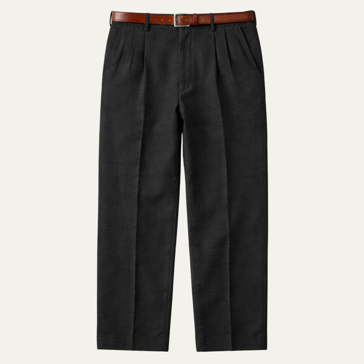 Men's Pleated Straight Pants Casual Cotton Beige - Fashinoza