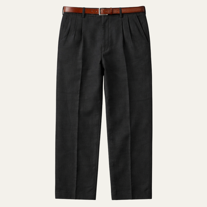 Men's Pleated Straight Pants Casual Cotton Beige - Fashinoza
