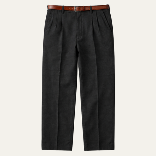 Men's Pleated Straight Pants Casual Cotton Beige - Fashinoza