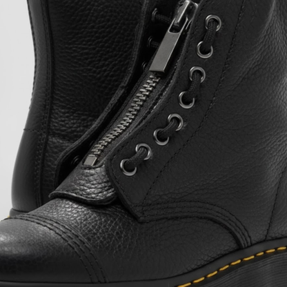 Women's Genuine Leather Platform Boots Front Zipper Fashion Punk Luxury Winter Motorcycle Shoes