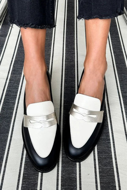 Women's Two-Tone Loafers Decorative Strap - Fashinoza