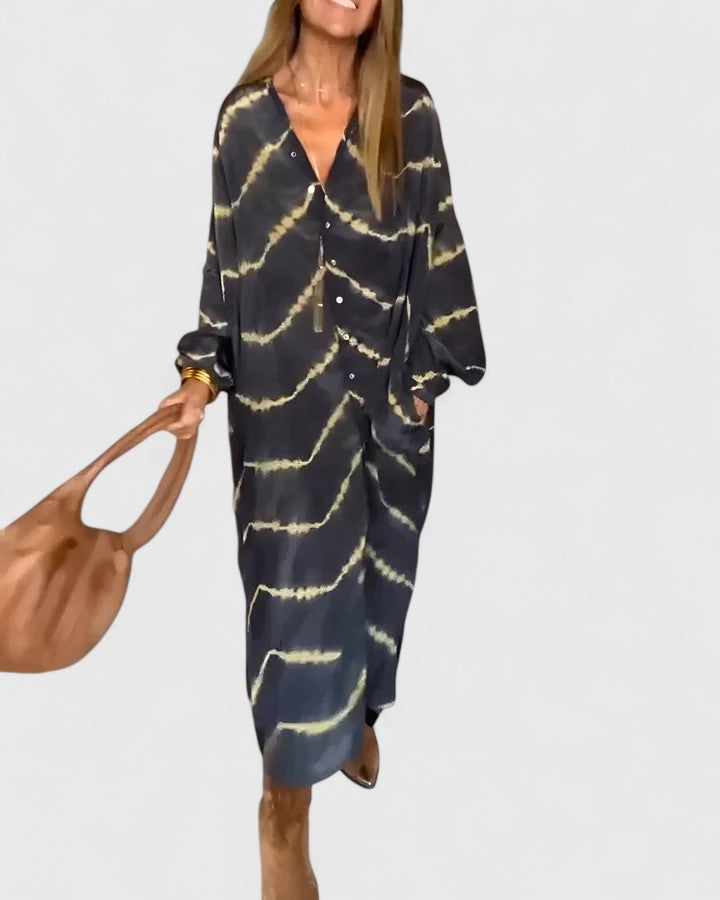 Women's Midi Shirt Dress Tie-Dye Print Cotton Button Down
