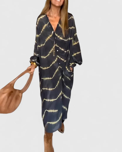 Women's Midi Shirt Dress Tie-Dye Print Cotton Button Down
