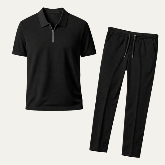 Men's Waffle Textured Short Sleeve And Pants Set - Fashinoza