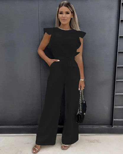 Women's Elegant Jumpsuit Flutter Sleeves - Fashinoza