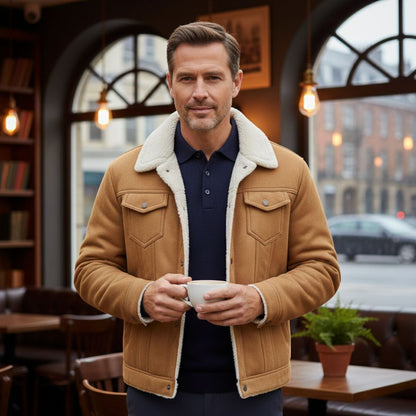 Men's Shearling Leather Jacket Vintage Style