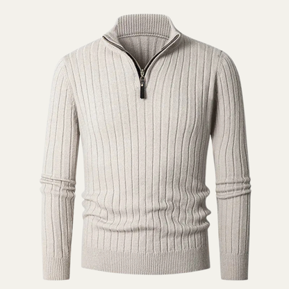Men's Knitted Ribbed Sweater Half Zip Navy
