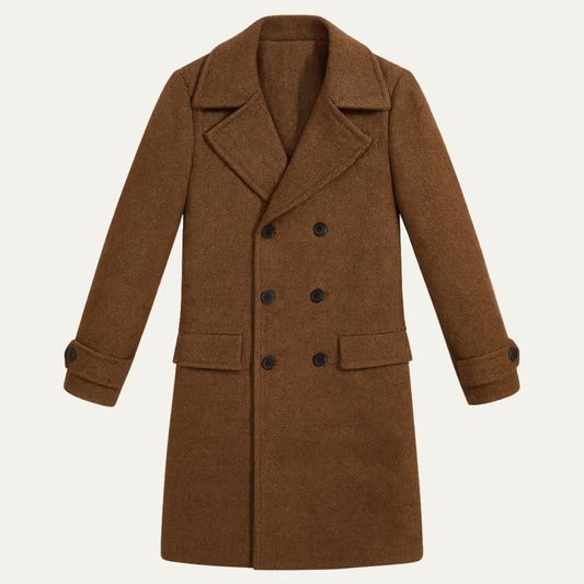 Men's Wool Blend Double Breasted Trench Coat - Fashinoza