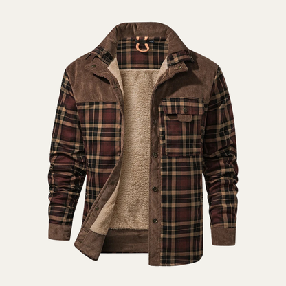 Men's Plaid Flannel Jacket Multi Pocket - Fashinoza