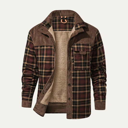 Men's Plaid Flannel Jacket Multi Pocket - Fashinoza