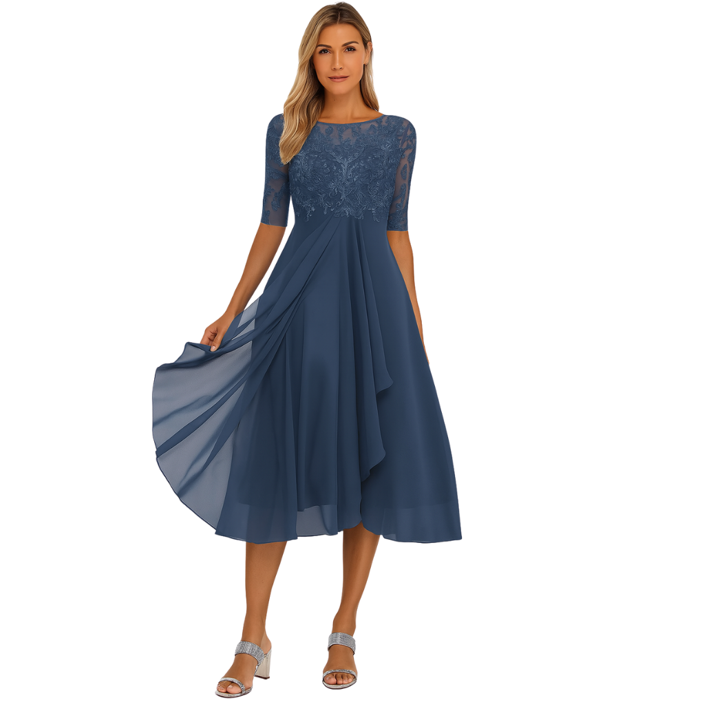 Women's Lace Chiffon Midi Dress - Fashinoza