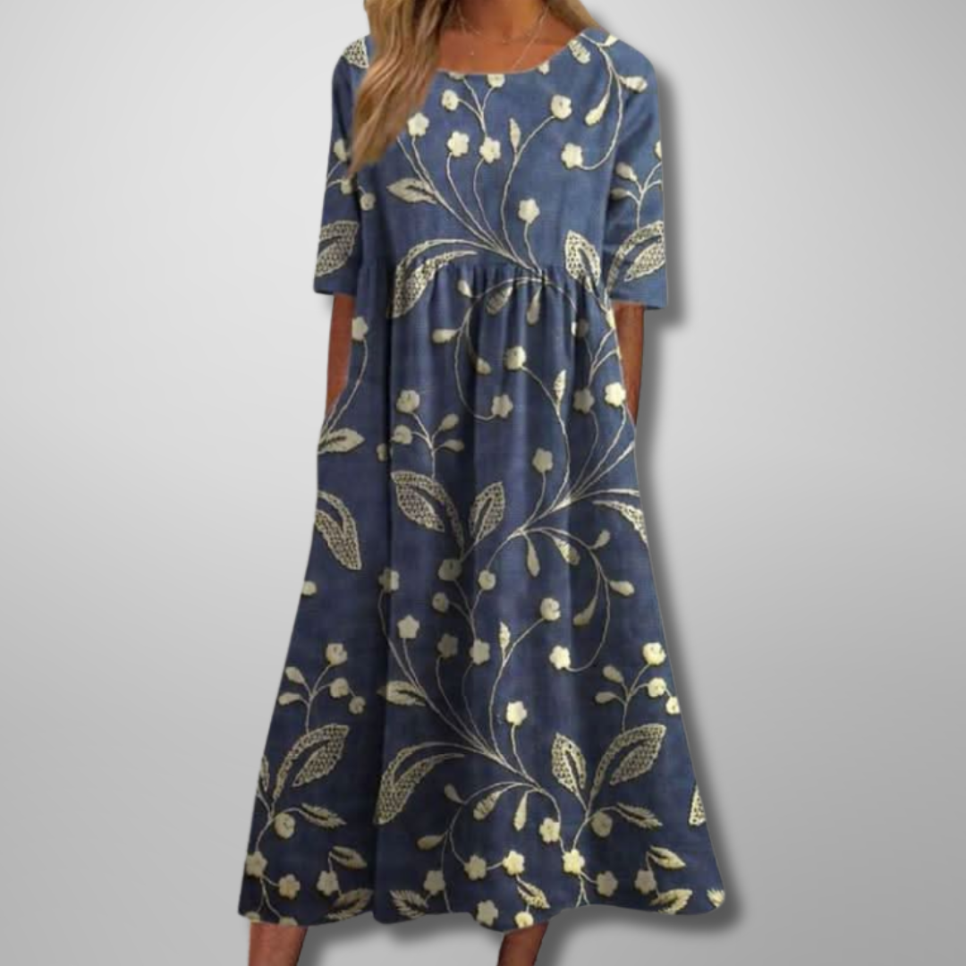 Women's Relaxed Floral Midi Dress - Fashinoza