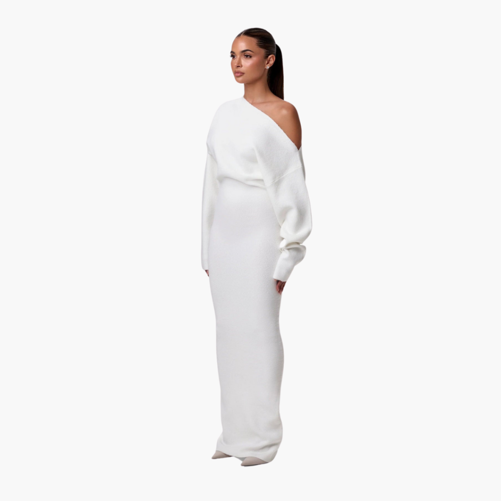 Women's Off-Shoulder Knit Evening Dress - Fashinoza