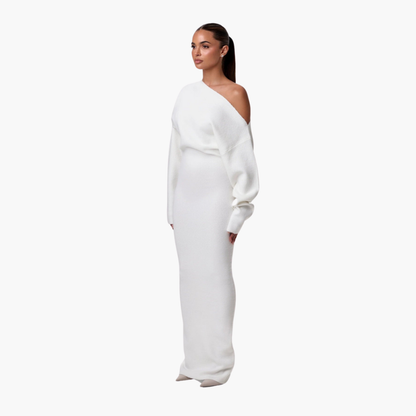 Women's Off-Shoulder Knit Evening Dress - Fashinoza