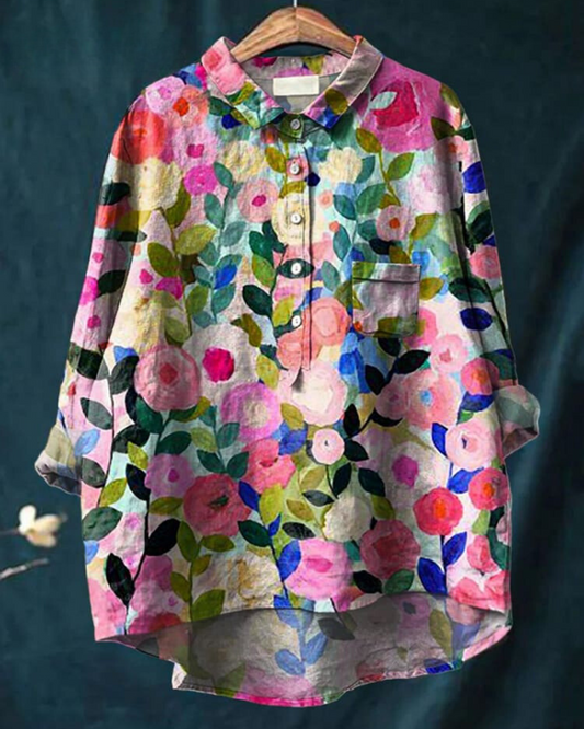 Maya | Women Floral Button Front Pocket Blouse