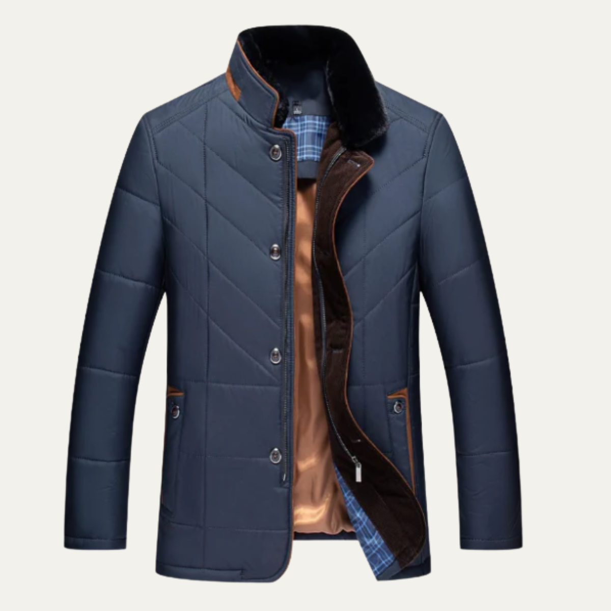 Men's Quilted Padded Winter Jacket Velvet Collar - Fashinoza