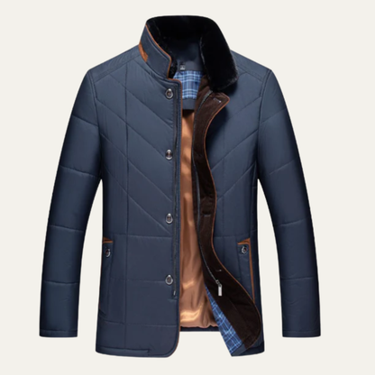 Men's Quilted Padded Winter Jacket Velvet Collar - Fashinoza