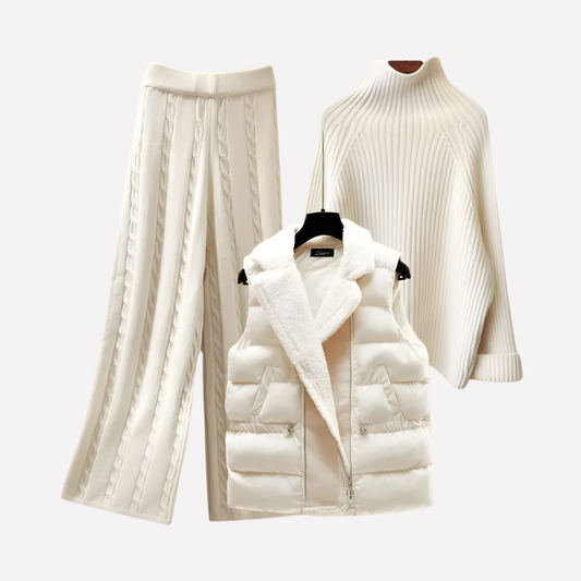 Women's 3-Piece Outfit Turtleneck Trousers Padded Vest - Fashinoza