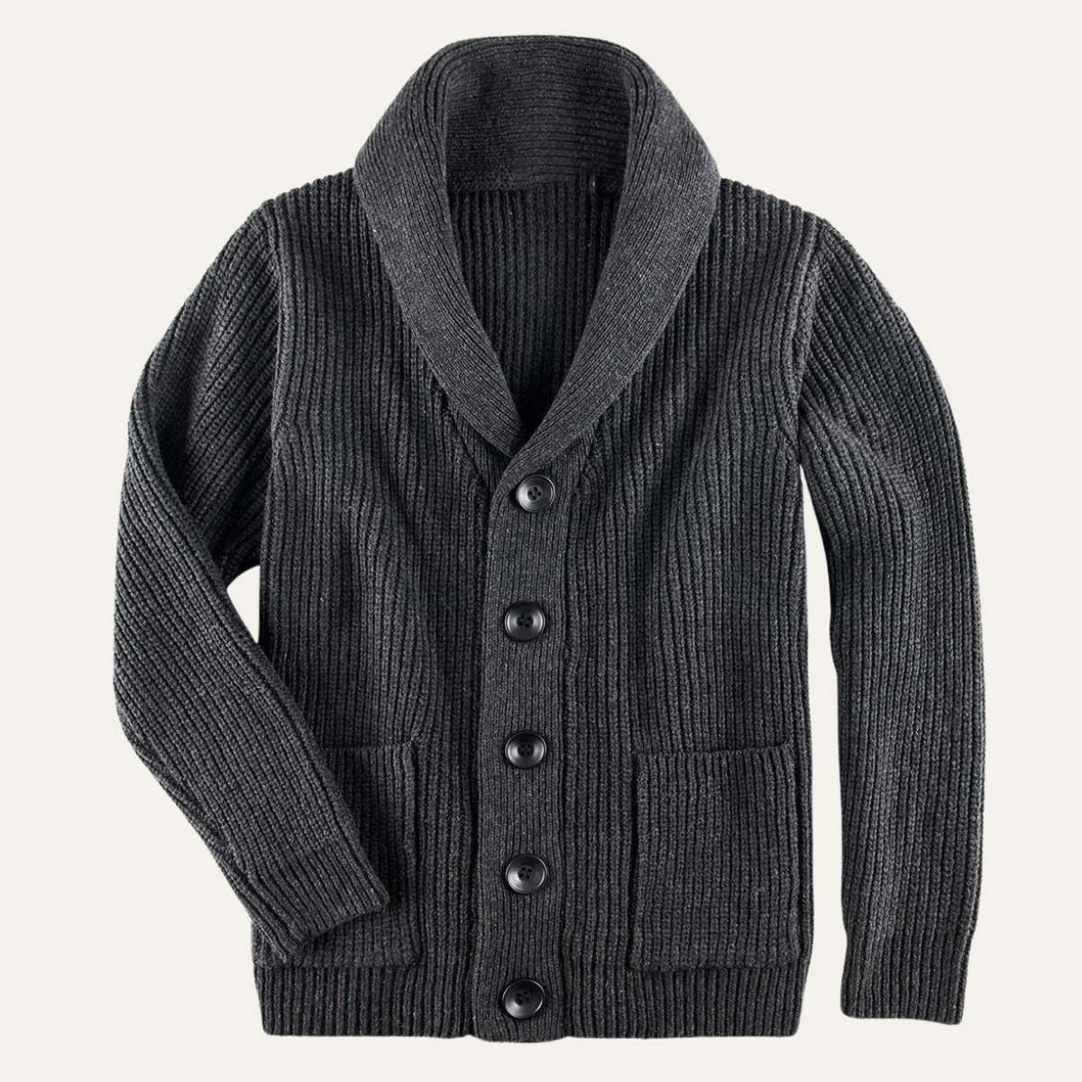 Men's Chunky Knit Cardigan Shawl Collar Cotton Blend - Fashinoza