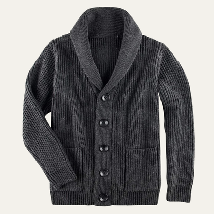 Men's Chunky Knit Cardigan Shawl Collar Cotton Blend - Fashinoza