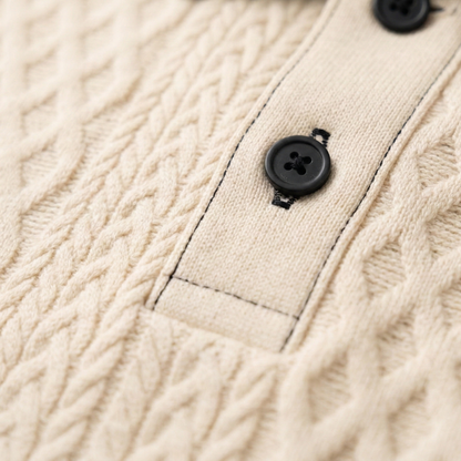 Men's Apricot Knitted Polo Shirt Rib Knit Details