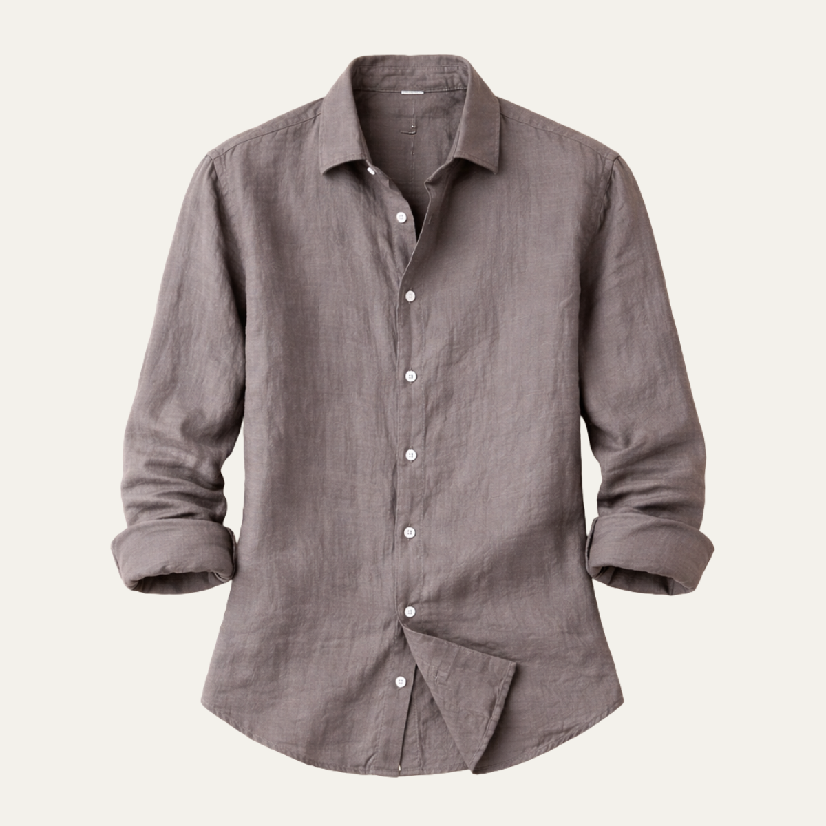Men's Linen Shirt Lightweight Turn Down Collar Beige - Fashinoza