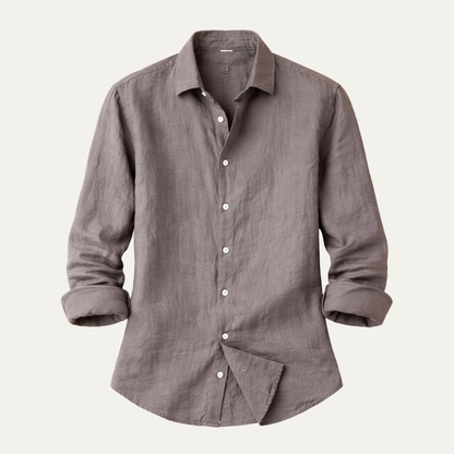 Men's Linen Shirt Lightweight Turn Down Collar Beige - Fashinoza