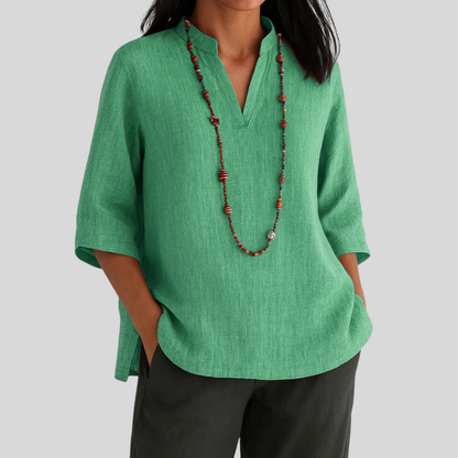 Women's Three Quarter Sleeve Blouse V Neckline - Fashinoza