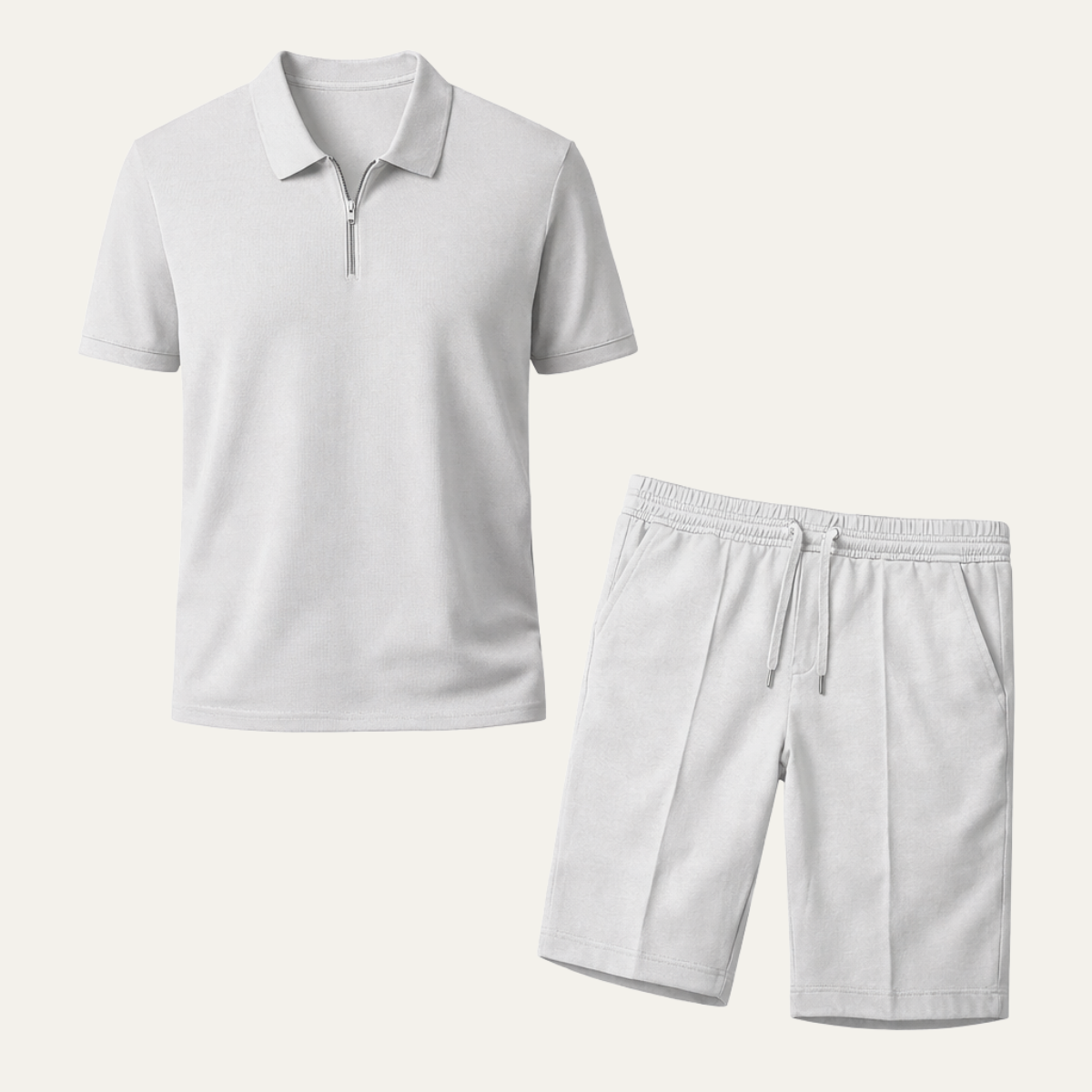 Men's Polo Shirt And Shorts Set Gray Cotton - Fashinoza