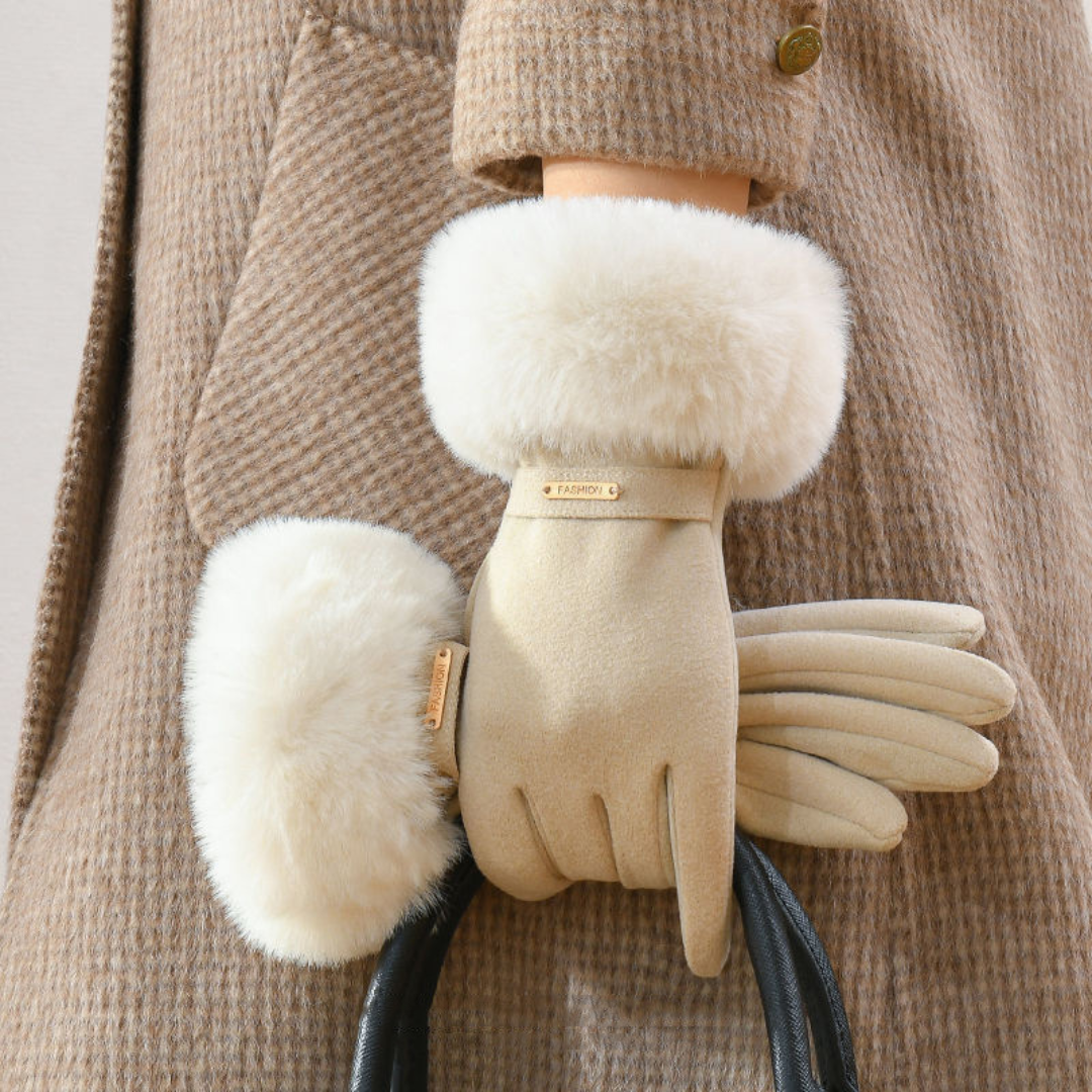 Women's Fitted Winter Gloves Fur Trim Cold Weather - 
Fashinoza
