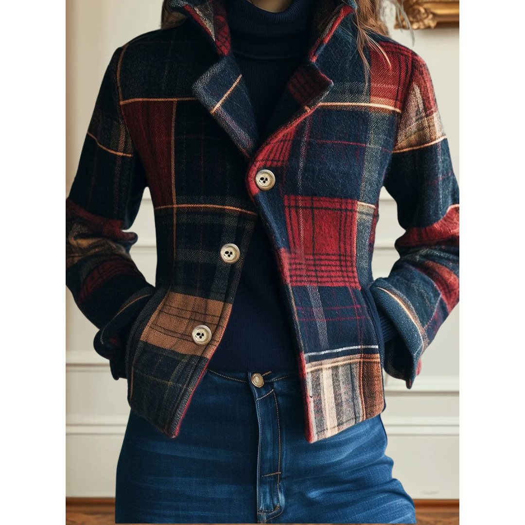 Women's Plaid Slim Fit Jacket - Fashinoza