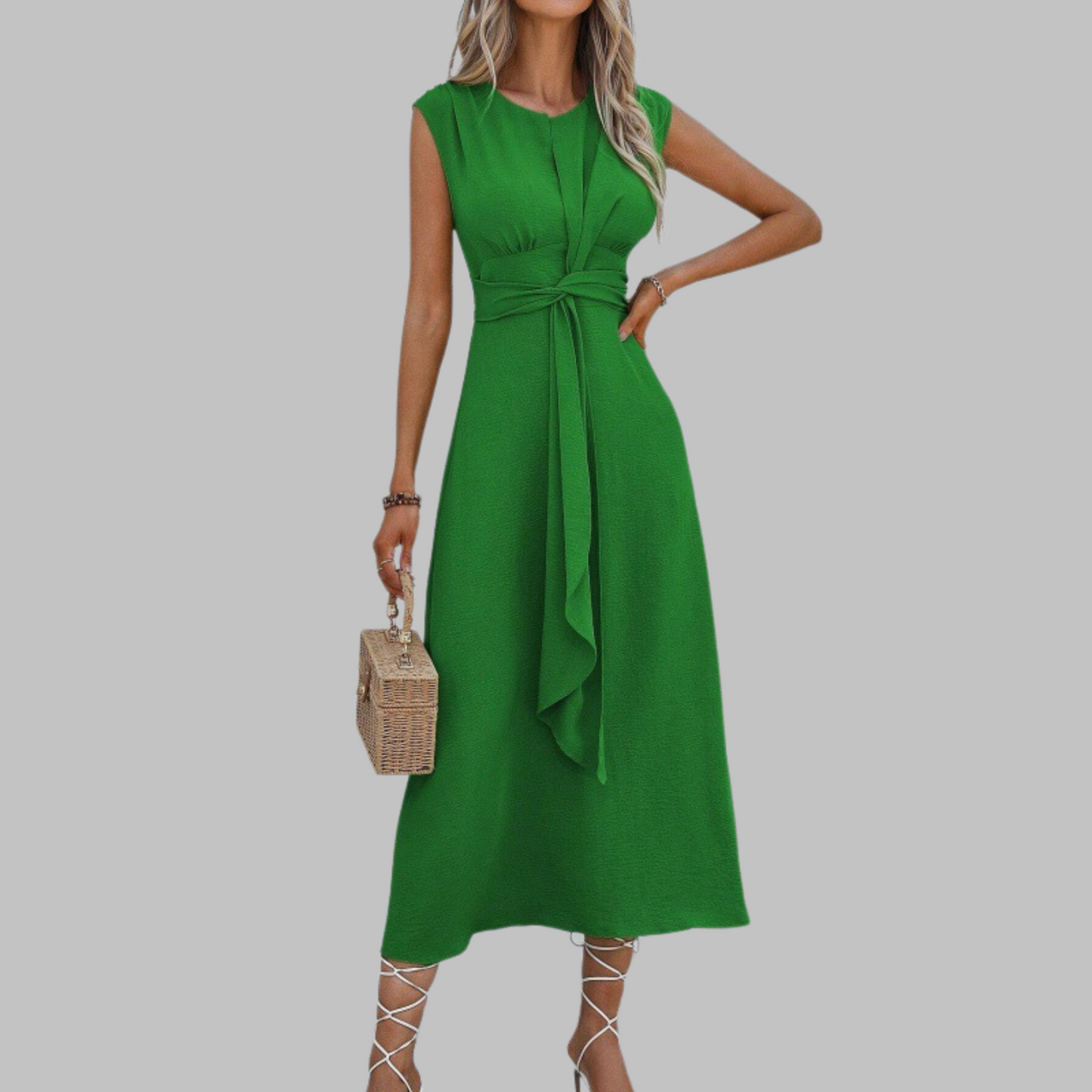 Women's Sleeveless Waist Tie Dress - Fashinoza