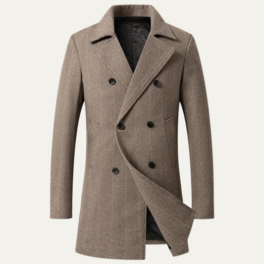 Men's Vintage Double Breasted Wool Coat - Fashinoza