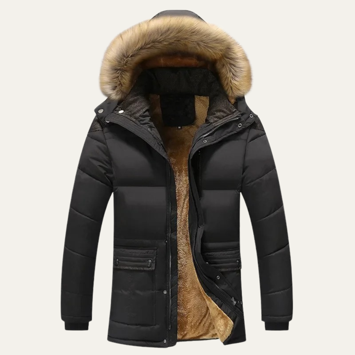 Men's Hooded Parka Jacket Fur Collar - Fashinoza