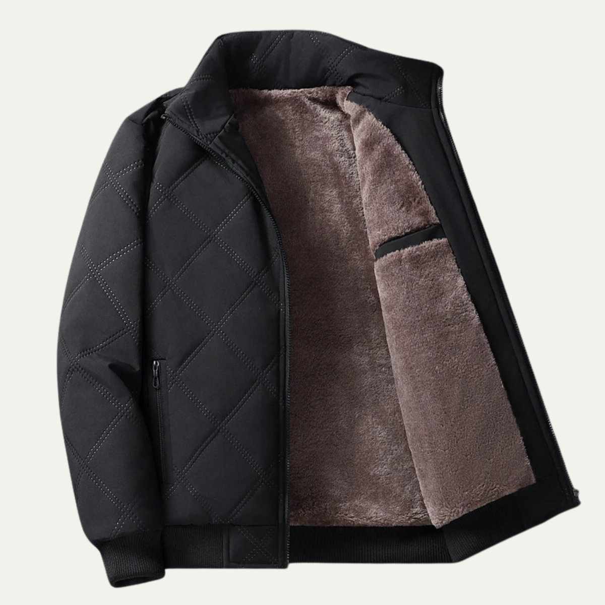 Men's Quilted Fleece Jacket Thick Padded Coat - Fashinoza